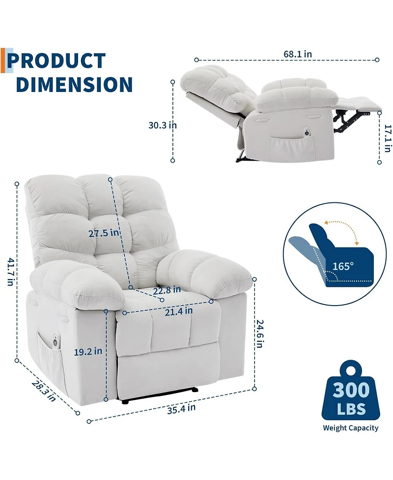 gaomon Recliner Chair, Wide Rocker Chair, Rocking Chair with Massage and Heat
