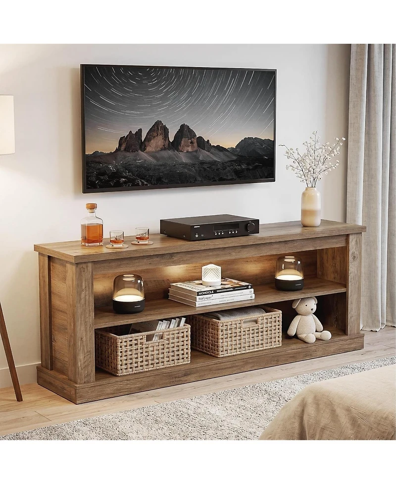 Tribesigns 63" Tv Stand for TVs up to 70", Rustic Television Stand with 2 Open Shelves, Wooden Entertainment Center