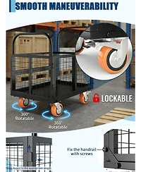 gaomon Platform Truck Cart with Cage 6-in-1 Foldable Hand Truck Heavy-Duty Dolly with 4 Wheels for Grocery Laundry and Warehouse