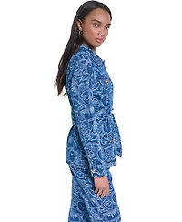 Karl Lagerfeld Paris Women's All-Over Print Denim Trench Jacket