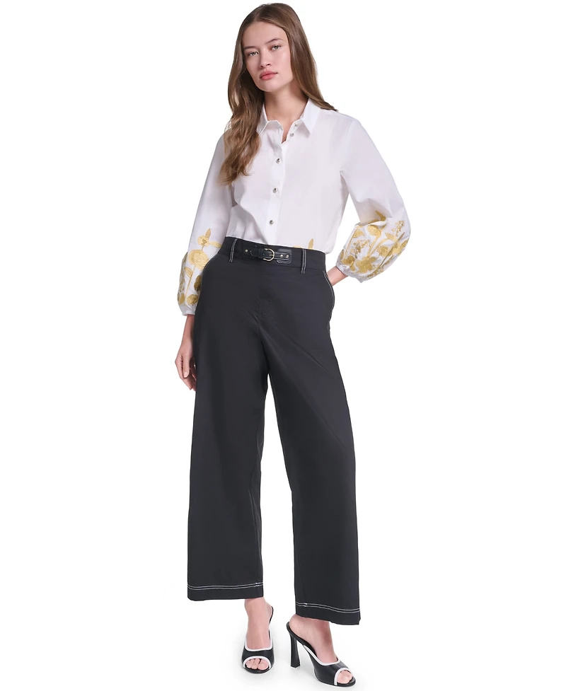 Karl Lagerfeld Paris Women's Fixed Belt Mid-Rise Straight Ankle Pants