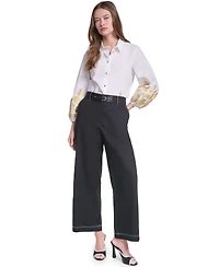 Karl Lagerfeld Paris Women's Fixed Belt Mid-Rise Straight Ankle Pants