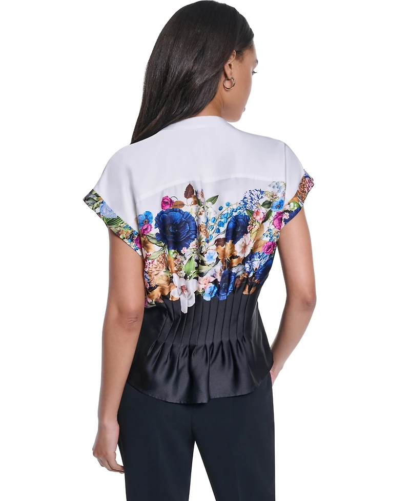Karl Lagerfeld Paris Women's Floral Pleated Button-Front Blouse
