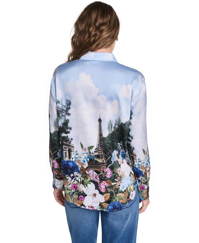 Karl Lagerfeld Paris Women's Printed Collared Neck Blouse