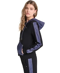 Karl Lagerfeld Paris Women's Zip-Up Denim-Contrast Hooded Jacket