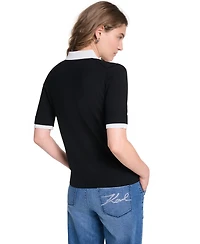 Karl Lagerfeld Paris Women's Short-Sleeve Contrast Collar Sweater