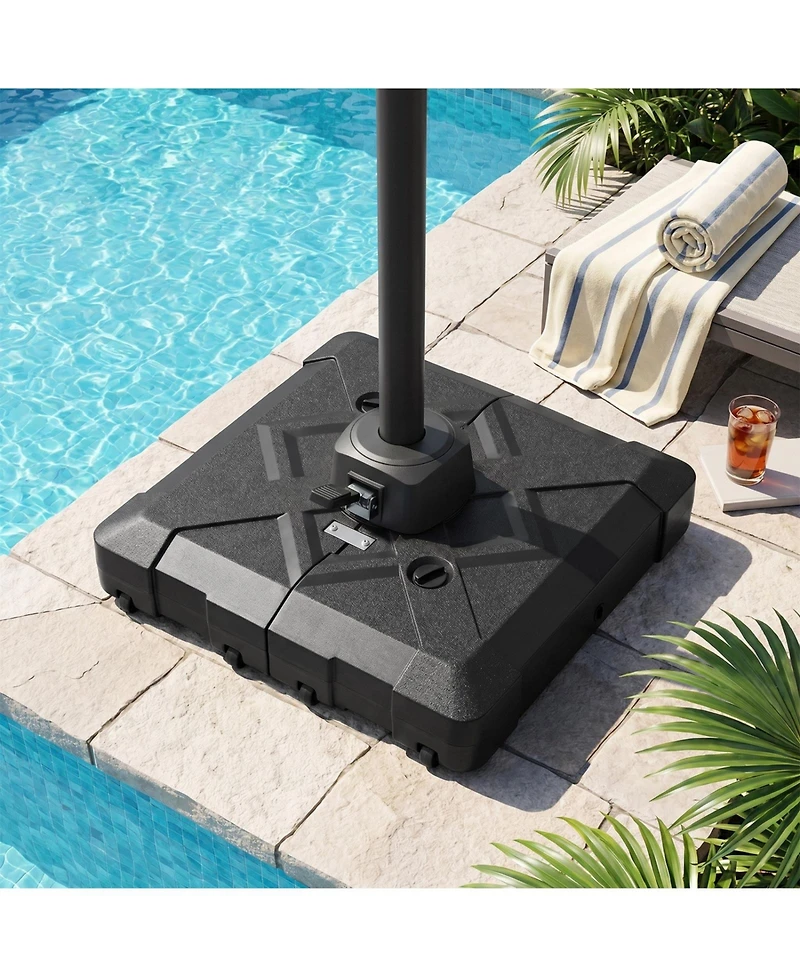 Sugift 34 in Cantilever Patio Umbrella Base with 4 Rolling Wheels and Cross Bracket
