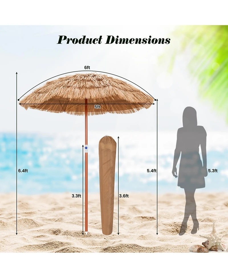 Yiortwo 6 Feet Thatched Patio Umbrella with Tilt Design and Carrying Bag
