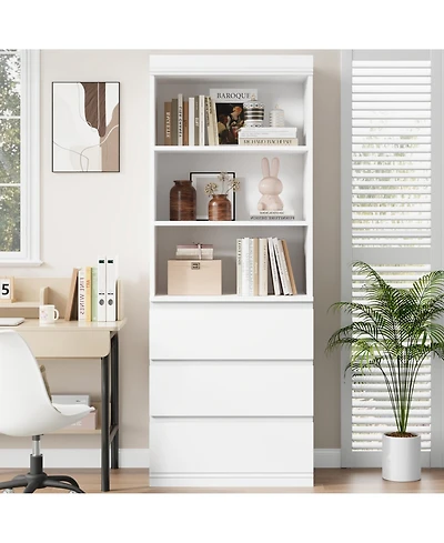 homfan 70" Tall Bookcase with 3 Drawers and 3 Open Shelves