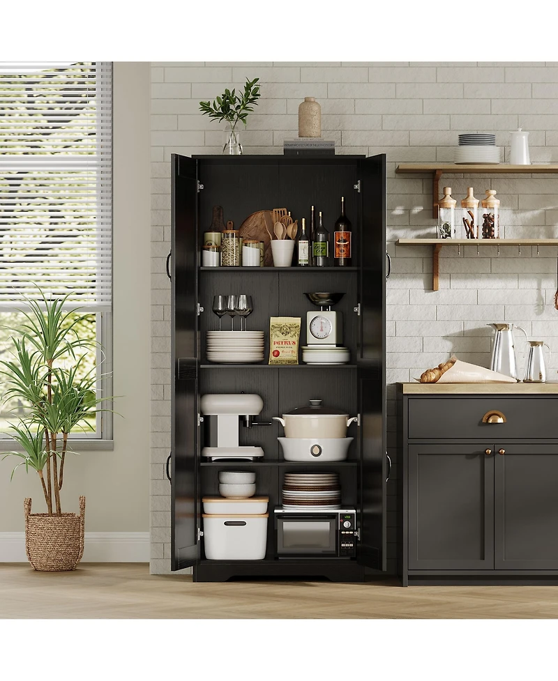 homfan Kitchen Pantry Cabinet 60" Tall Freestanding Storage Cupboard with 2 Doors and Adjustable Shelves for Dining Room or Living Room