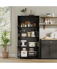 homfan Kitchen Pantry Cabinet 60" Tall Freestanding Storage Cupboard with 2 Doors and Adjustable Shelves for Dining Room or Living Room