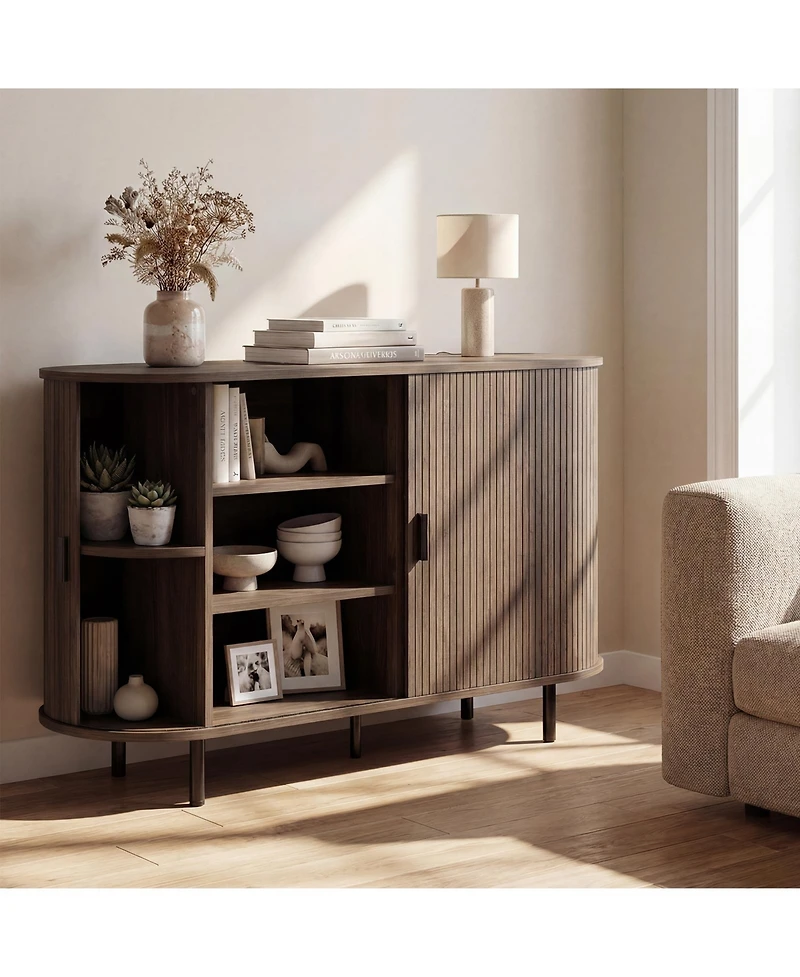 Costway 47" Fluted Sideboard Buffet Cabinet Coffee Bar Console Table with Metal Legs