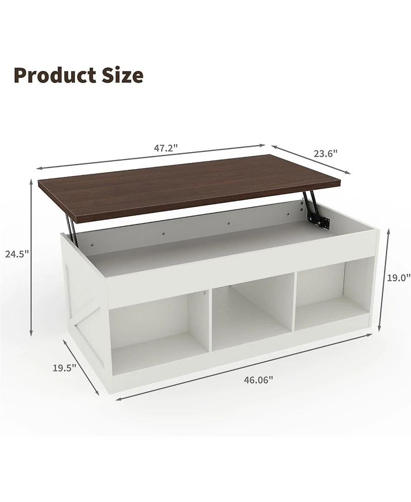 gaomon Farmhouse Lift Top Coffee Table with Storage, Coffee Table with Hidden Compartment & Open Shelf, Rising Top Center Tables