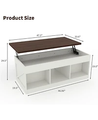 gaomon Farmhouse Lift Top Coffee Table with Storage, Coffee Table with Hidden Compartment & Open Shelf, Rising Top Center Tables