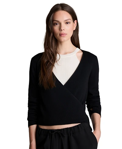 Kenneth Cole Women's Ribbed Twofer Wrap Sweater