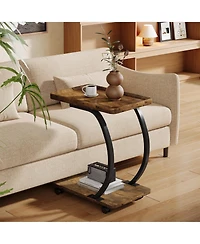 Slickblue C-Shaped 2-Tier Industrial End Table with Wheels