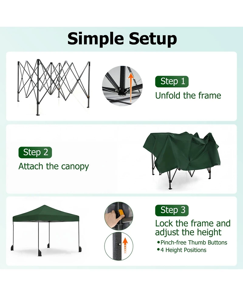 Sugift 9.5 x 9.5 ft Pop Up Canopy Tent with Adjustable Heights and Wheeled Bag