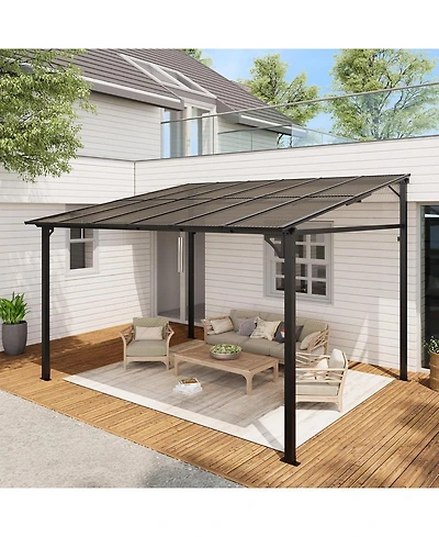 gaomon Outdoor Lean to Gazebo, Wall Mounted Patio Hardtop Gazebo Pergola with Polycarbonate Roof, Upgraded Steel Frame Hardtop Pavilion for Patio