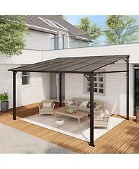 gaomon Outdoor Lean to Gazebo, Wall Mounted Patio Hardtop Gazebo Pergola with Polycarbonate Roof, Upgraded Steel Frame Hardtop Pavilion for Patio