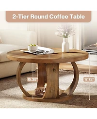 Tribesigns Round Coffee Table,2-Tier Circle Coffee Table with Storage,Farmhouse Wooden Center Furniture for Living Room,Small Space