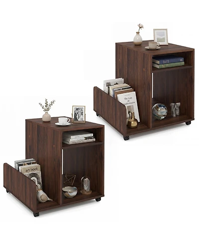 Gymax 2PCS Rolling End Table Side Storage Rack 4 Universal Wheels 2 Lockable