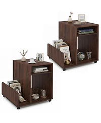 Gymax 2PCS Rolling End Table Side Storage Rack 4 Universal Wheels 2 Lockable