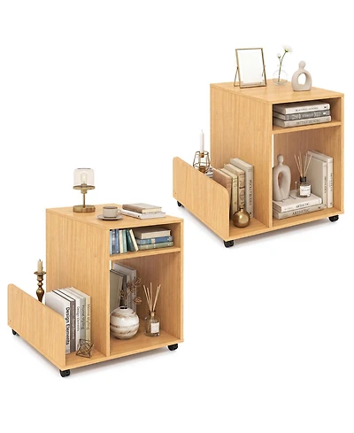 Gymax 2PCS Rolling End Table Side Storage Rack 4 Universal Wheels 2 Lockable Wheels