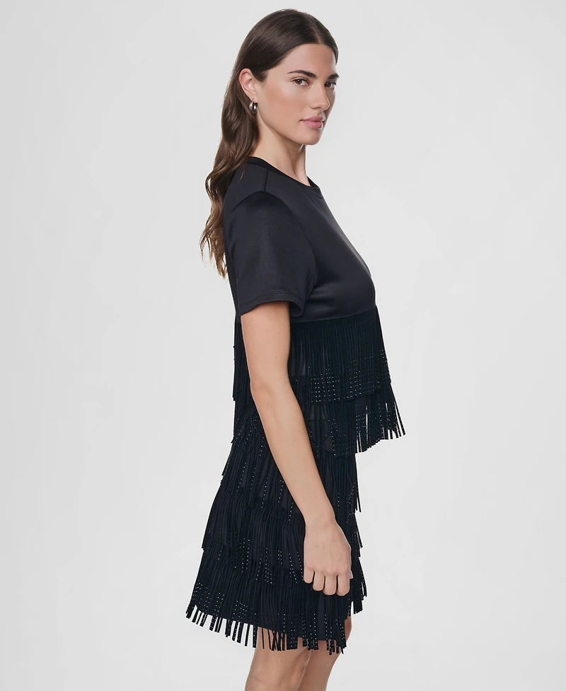 Dkny Women's Short-Sleeve Rhinestone Fringe Top