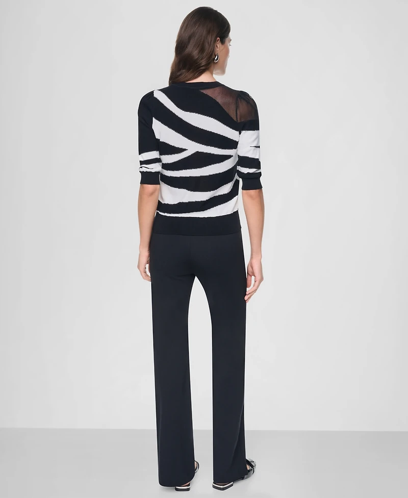 Dkny Women's Zebra-Print 3/4-Sleeve Sweater