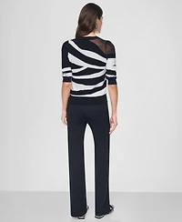 Dkny Women's Zebra-Print 3/4-Sleeve Sweater