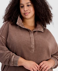 And Now This Plus Lounge Henley Mock Neck Long-Sleeve French-Terry, Macy's Exclusive