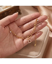 Sterling Silver 14k Yellow Gold Plated Anklet with Clear Cubic Zirconia