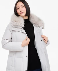Michael Kors Women's Hooded Puffer Belted Faux-Fur-Collar Coat