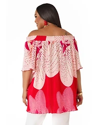 Ashley Stewart Women's Off The Shoulder Floral Plisse Top