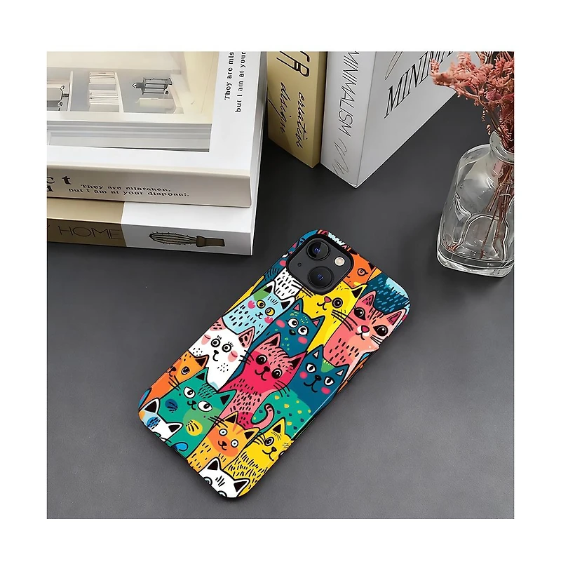 Gonez Case for iPhone 14, 2-in-1 Dual-Layer Shockproof Protection, Funny Cat Art Glossy