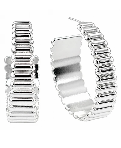 And Now This Fine Silver-Tone Plated Ribbed C Hoop Earrings