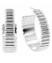 And Now This Fine Silver-Tone Plated Ribbed C Hoop Earrings