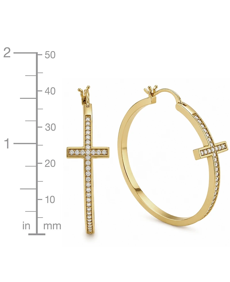 And Now This Cubic Zirconia Gold-Tone Plated Cross Hoop Earrings