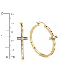 And Now This Cubic Zirconia Gold-Tone Plated Cross Hoop Earrings