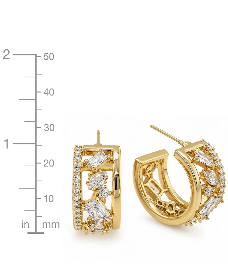 And Now This Cubic Zirconia Gold-Tone Plated Multi Stone Shape Hoop Earrings