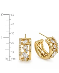 And Now This Cubic Zirconia Gold-Tone Plated Multi Stone Shape Hoop Earrings