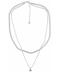 And Now This Cubic Zirconia Fine Silver-Tone Plated Double Strand Tennis Pendant Necklace