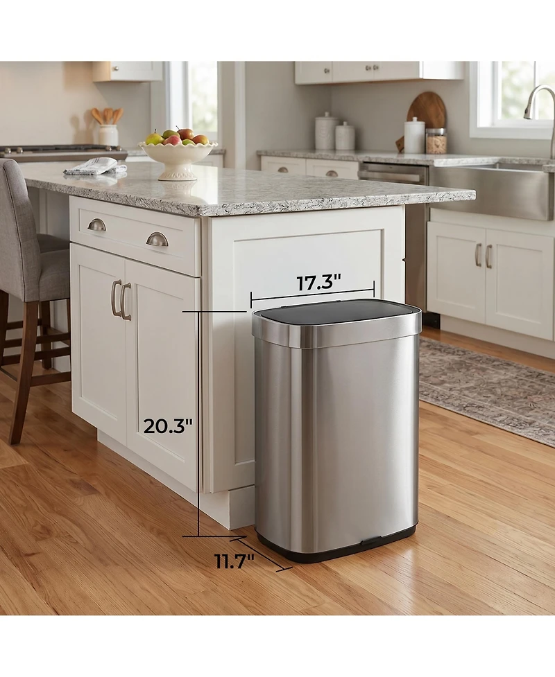 Mega Casa 13-Gallon Motion Sensor Trash Can, Stainless Steel 50-Liter Automatic Touchless Waste Bin with Silent Close Lid