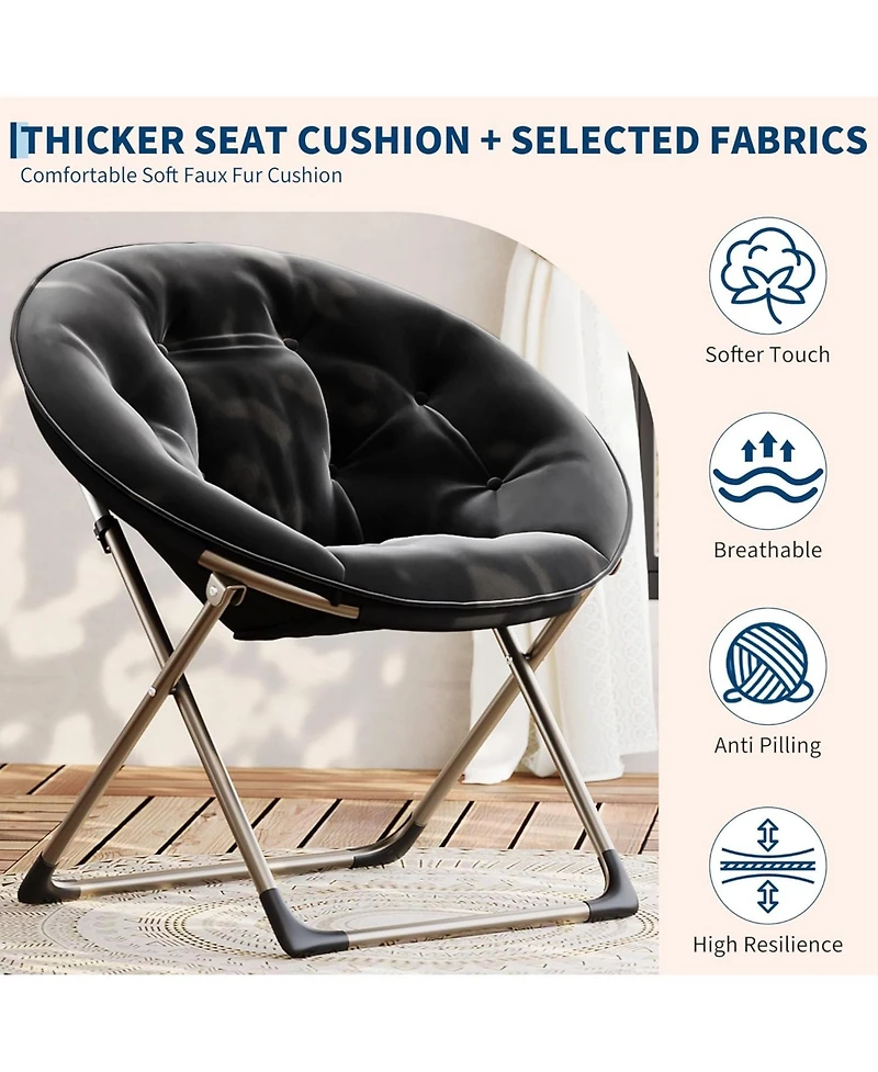 gaomon Saucer Chair, Comfy Chair Faux Fur Lounge Moon Chair with Folding Metal Frame, Oversized Plush Foldable Flower Accent Seat for Adults, Teens