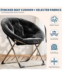 gaomon Saucer Chair, Comfy Chair Faux Fur Lounge Moon Chair with Folding Metal Frame, Oversized Plush Foldable Flower Accent Seat for Adults, Teens