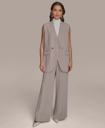 Donna Karan New York Petite V Neck One Button Vest Pinstripe Wide Leg Pants