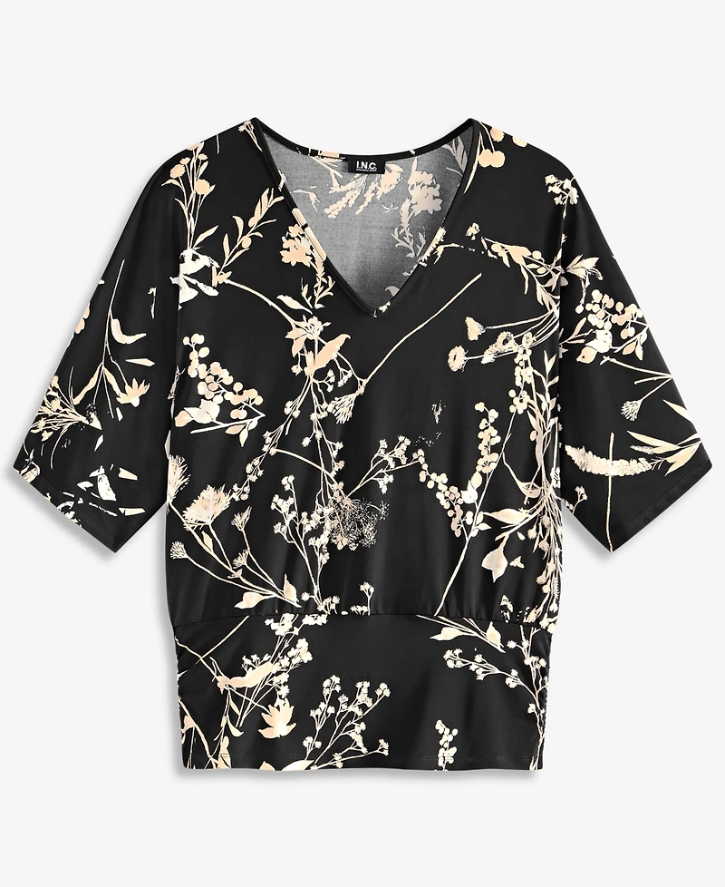 I.n.c. International Concepts Women's Floral V-Neck Short-Sleeve Blouse, Macy's Exclusive