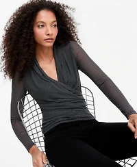 I.n.c. International Concepts Women's Long-Sleeve Surplice Mesh Top, Macy's Exclusive