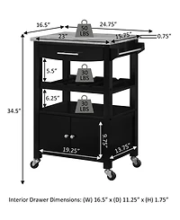 Convenience Concepts Ellaine Three-Tier Rubberwood Butcher Block Kitchen Cart