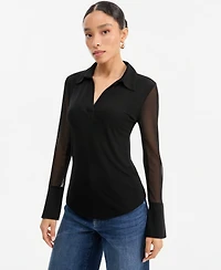 I.n.c. International Concepts Women's Mesh Collared Long-Sleeve Top, Macy's Exclusive